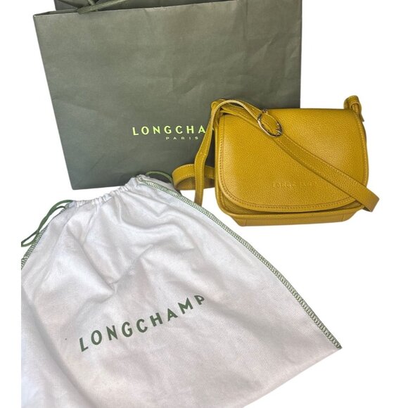 Longchamp Le Foulonné Mimosa Yellow Leather Crossbody Bag Adjustable Strap - Picture 3 of 16